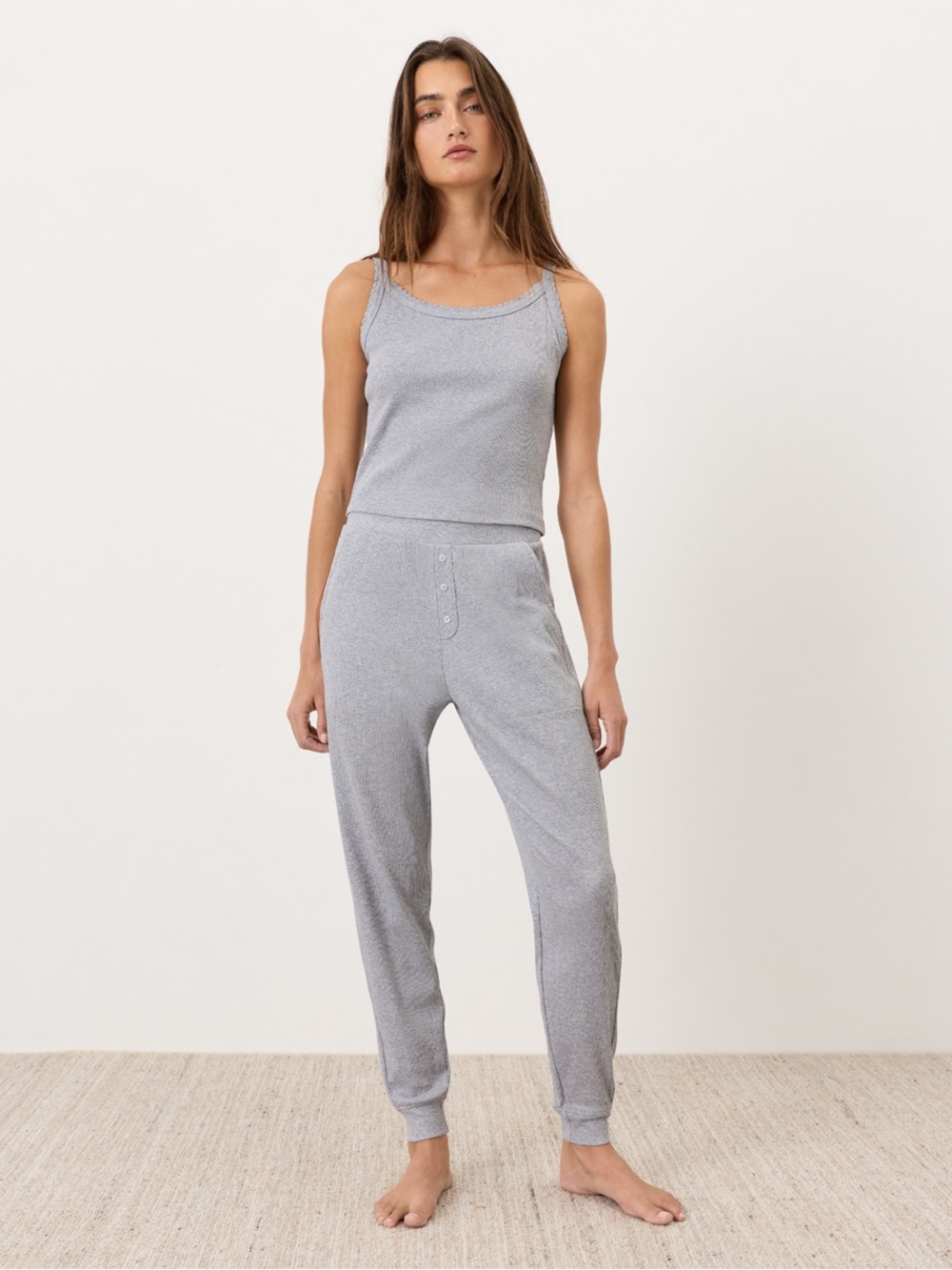 NWT • SET: Pact Organic Dream Rib Cami & Dream Rib Joggers in Heather Gray • XL